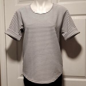 Rose+Olive Women's Black/White Stripes Short Sleeve Blouse - Size Medium